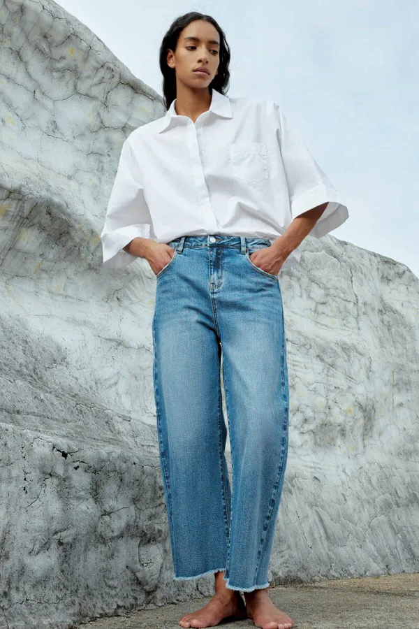 Barrel-Jeans für Damen, Stretch, mittlere Leibhöhe, BAXTER, Blau, 786