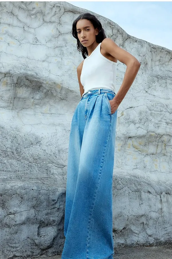 Wide-Leg Stretch High-Rise Jeans in Dollar Blue 786