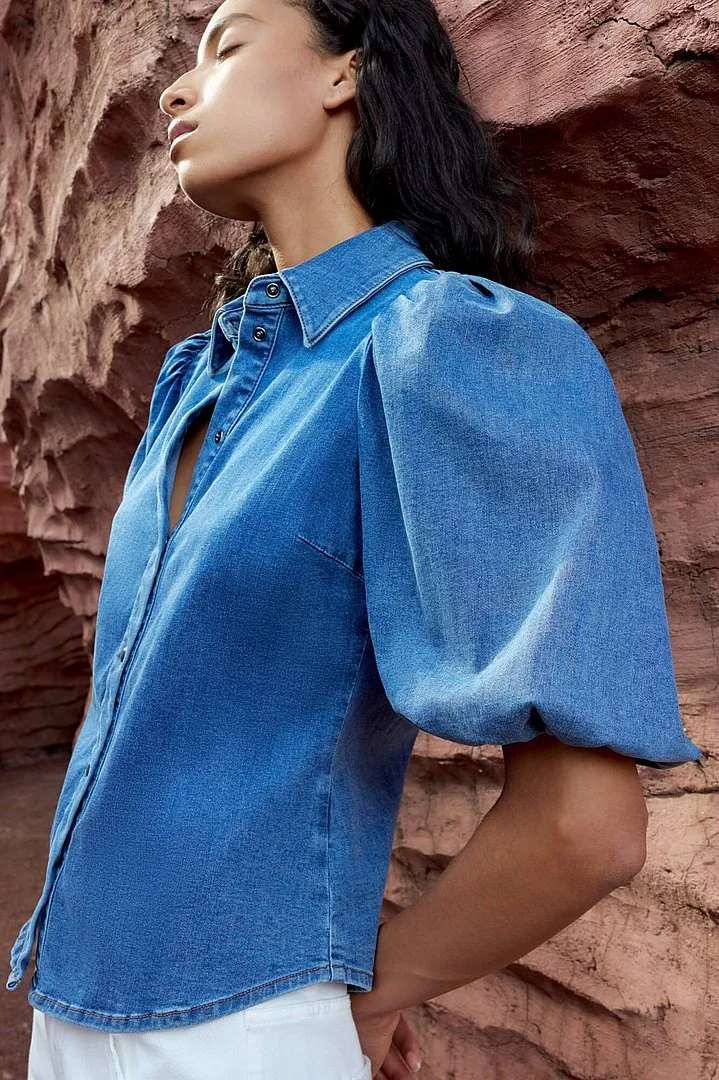 Damenbluse aus Denim mit Puffärmeln Lars 932