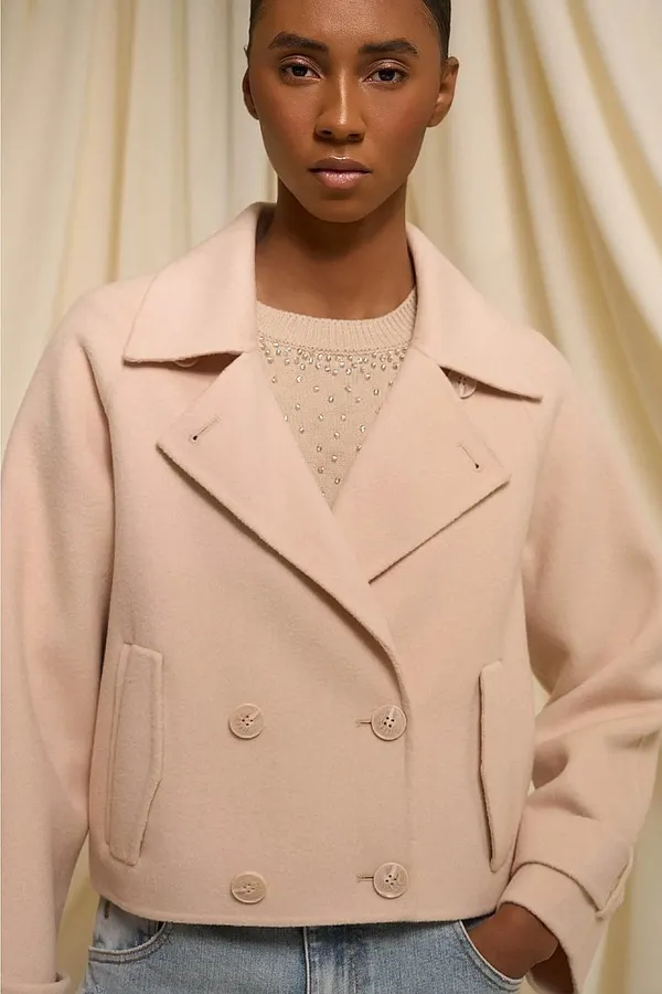 Korte Cashmere Jas Trenchcoat Double Face Peach Floyd