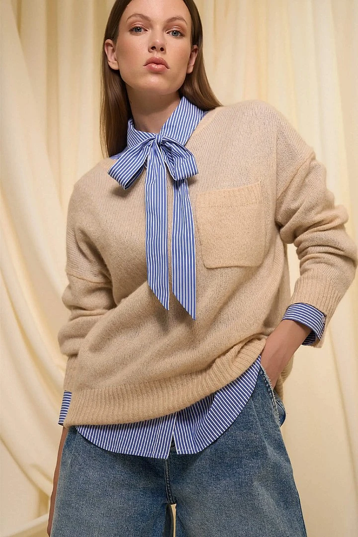 Kaschmir-Damenpullover mit weitem Ausschnitt, Dayton, beige
