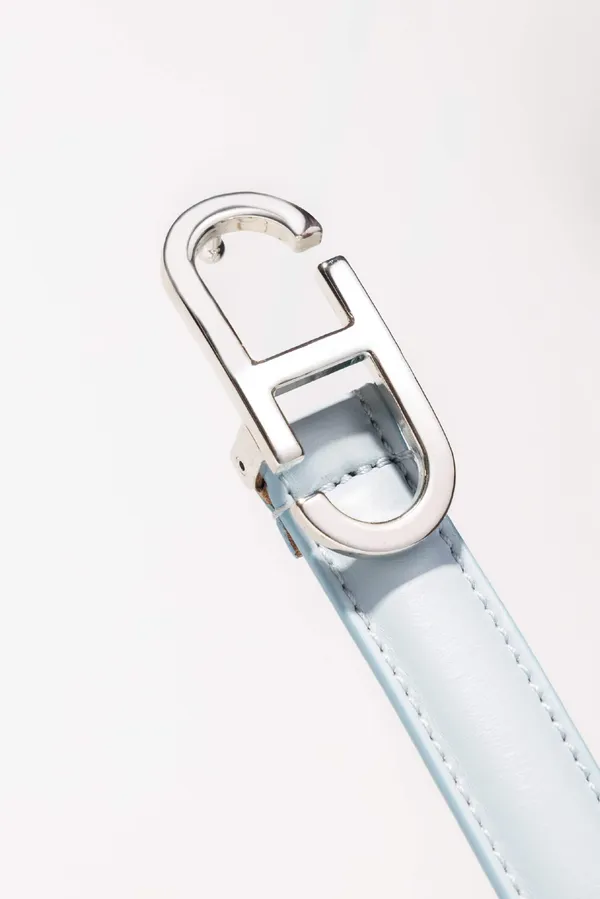 Lederriemen für Damen mit Trophy-Schnalle, silber-blau