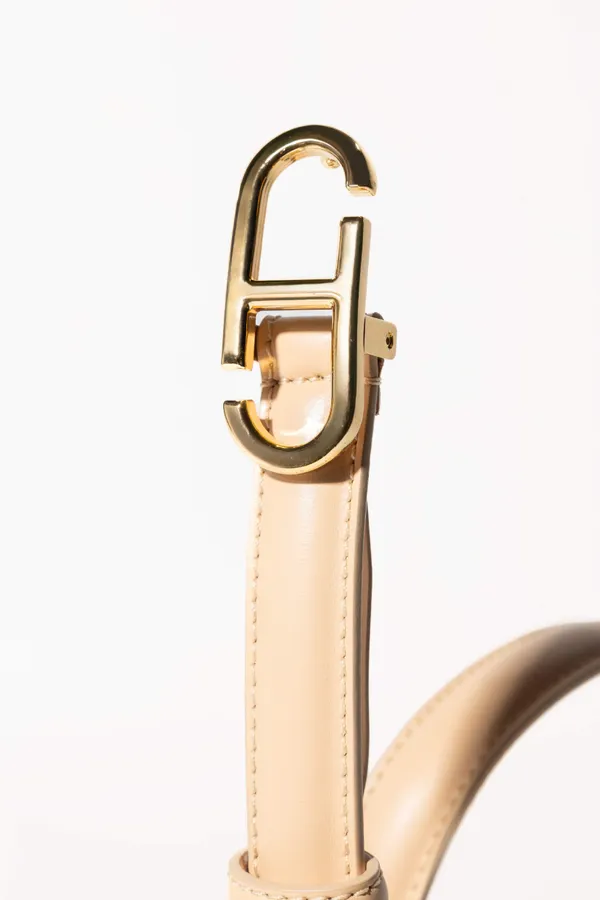 Women's Leather Belt with Trophy Design and Cream-Gold Buckle
