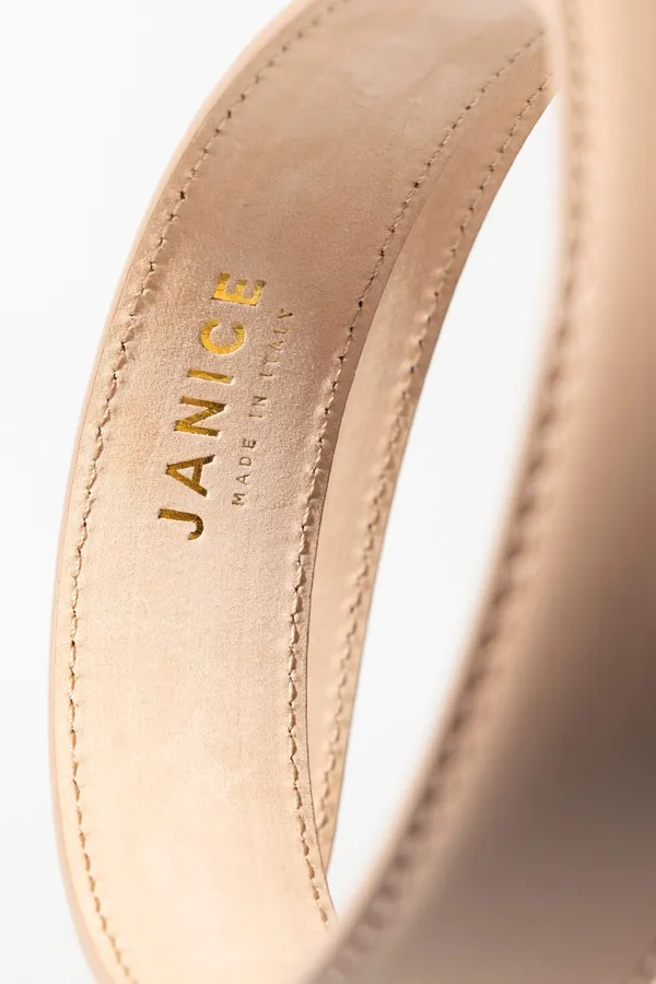 Women's Leather Belt with Trophy Design and Cream-Gold Buckle