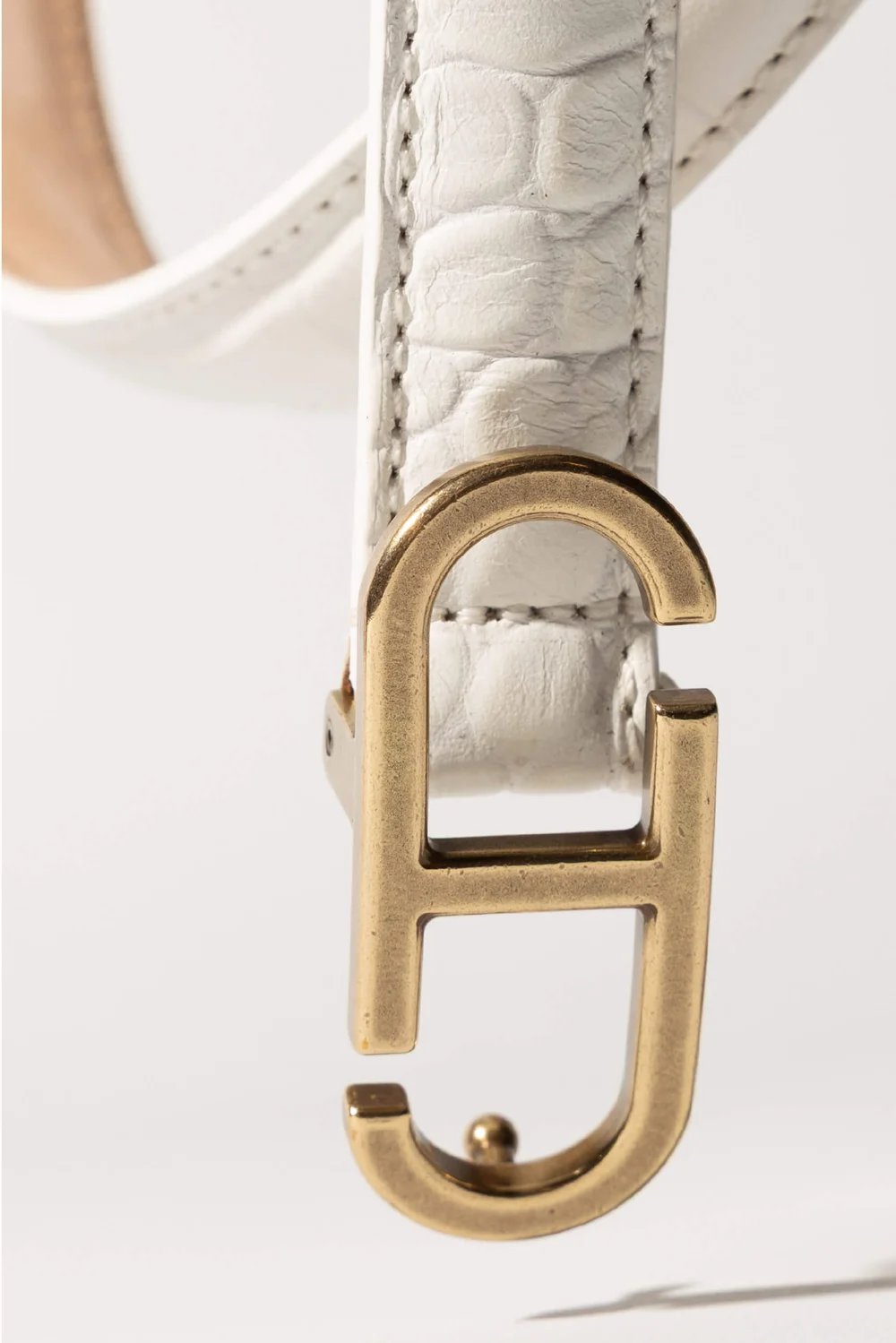 Women's Leather Belt - Trophy Off-White Croco with Brass Buckle