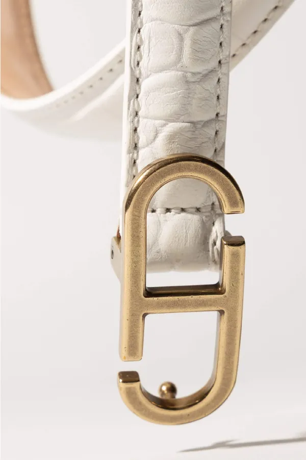Lederriemen für Damen „Trophy“ in Off-White mit Krokoprägung und Messingschnalle
