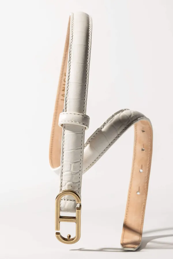Lederriemen für Damen „Trophy“ in Off-White mit Krokoprägung und Messingschnalle
