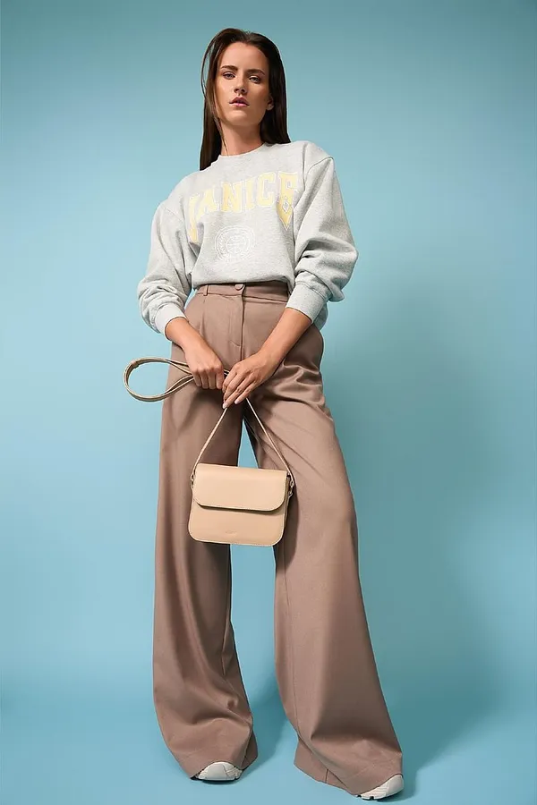 Women's Wide-Leg Pants, Brown Mel