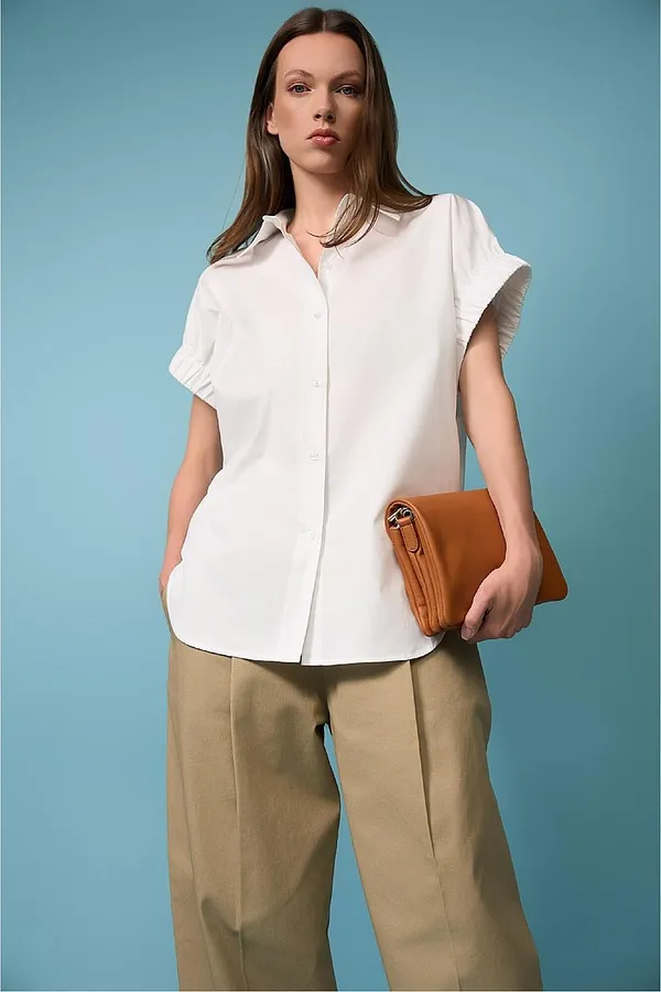 White Cotton Women's Short-Sleeve Blouse by Yaro