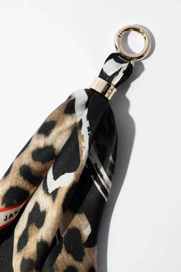 Bag Charm Zijden Sjaal Dames Effron Panterprint Bruin