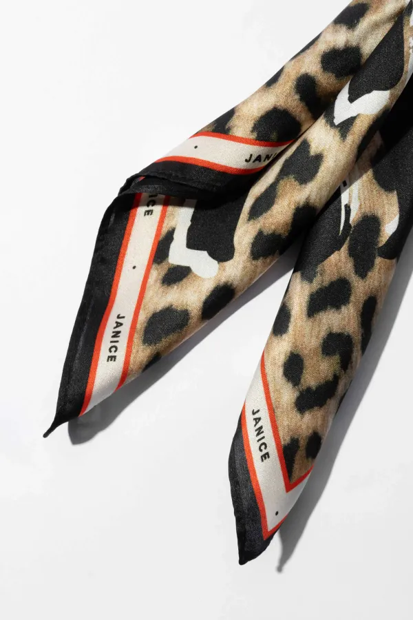 Bag Charm Zijden Sjaal Dames Effron Panterprint Bruin