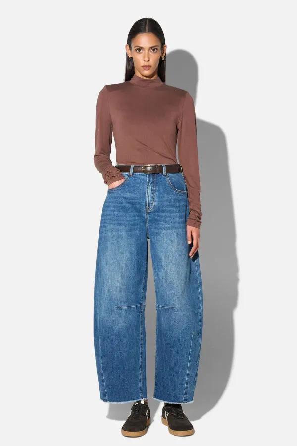 Barrel Jeans Dames Mid Rise Stretch Billy Blauw 258