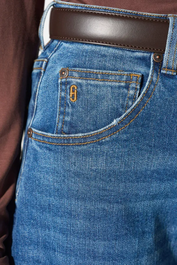Barrel Jeans Dames Mid Rise Stretch Billy Blauw 258