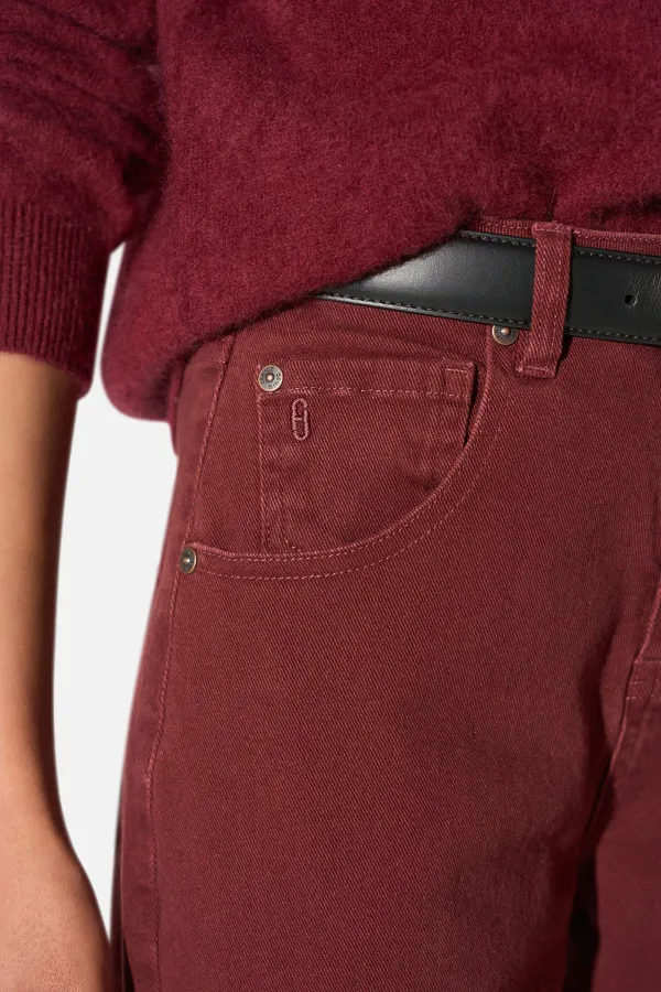 Barrel Jeans Dames Stretch Mid Rise Baxter Burgundy