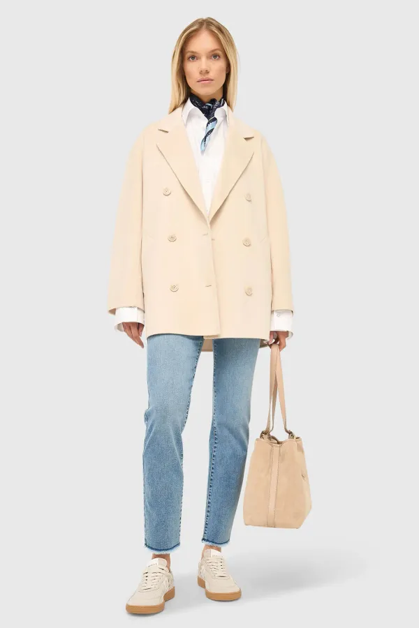 Damen-Kaschmir-Caban-Jacke „Kennedy“, beidseitig tragbar, beige