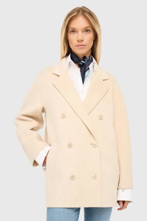 Damen-Kaschmir-Caban-Jacke „Kennedy“, beidseitig tragbar, beige