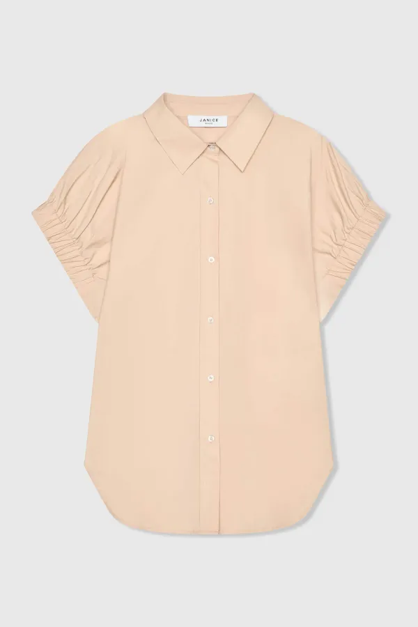 Beige Cotton Women's Short-Sleeve Blouse by Yaro