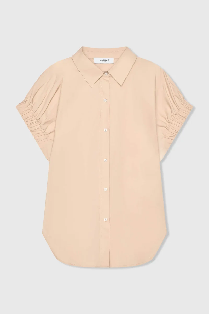 Beige Cotton Women's Short-Sleeve Blouse by Yaro
