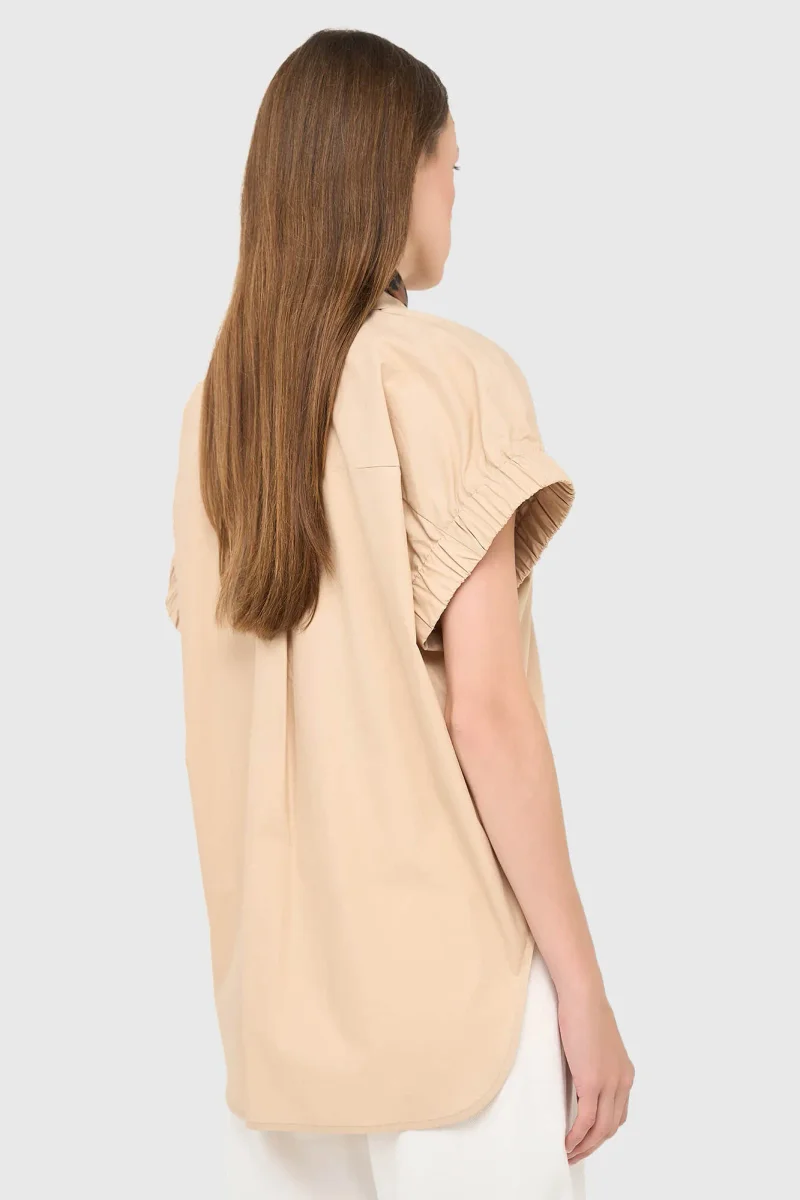 Beige Cotton Women's Short-Sleeve Blouse by Yaro