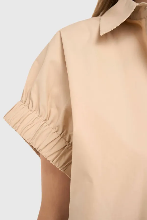 Beige Cotton Women's Short-Sleeve Blouse by Yaro