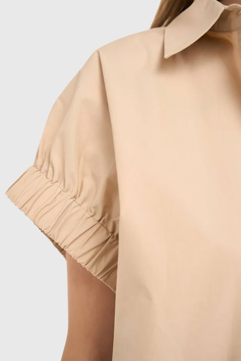Beige Cotton Women's Short-Sleeve Blouse by Yaro