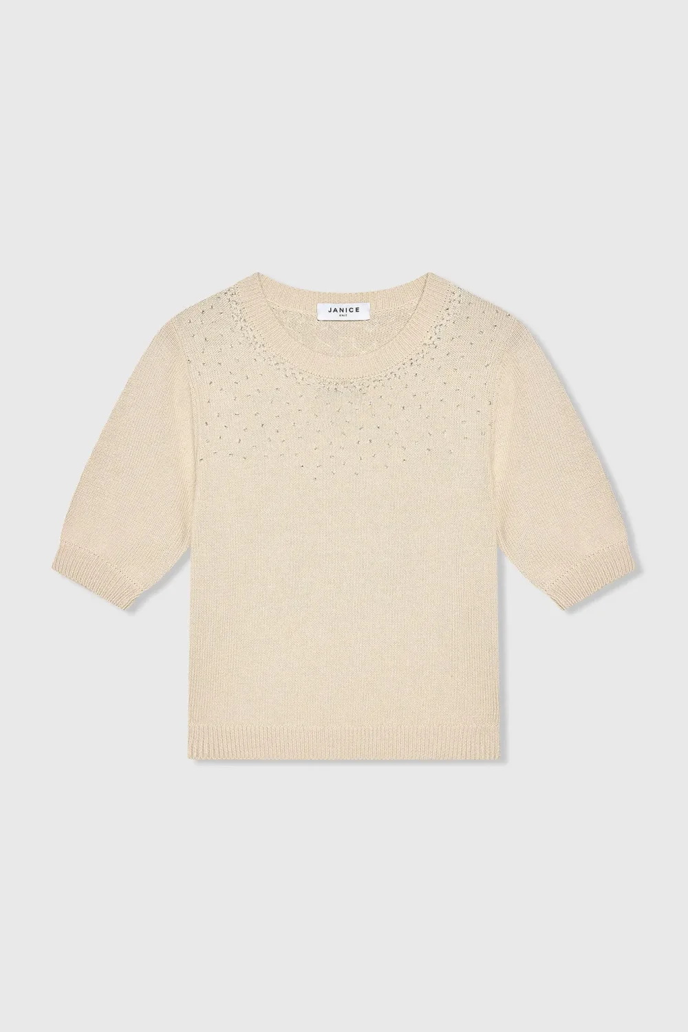 Beige Baumwollpullover für Damen mit Strasssteinen von Barret