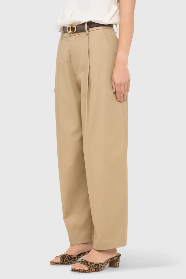 Beige Cotton Paperbag Pants with Side Pockets by Barrel Balti