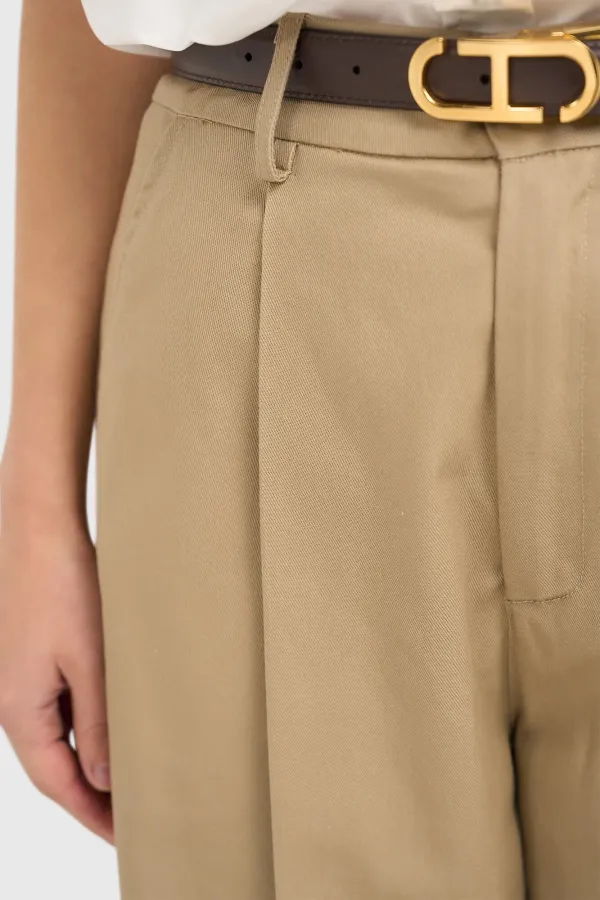 Beige Cotton Paperbag Pants with Side Pockets by Barrel Balti