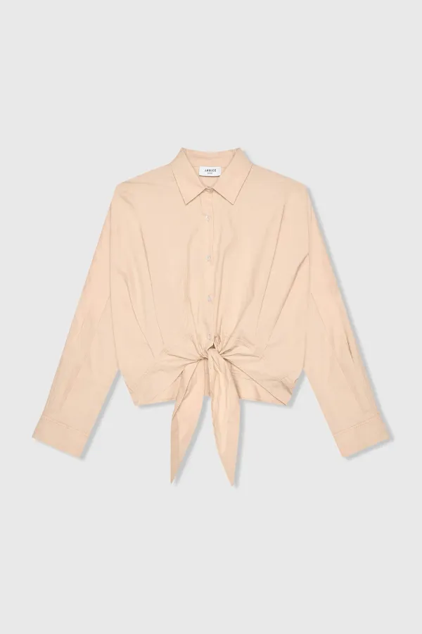 Beige Katoenen Strik Blouse Dames David