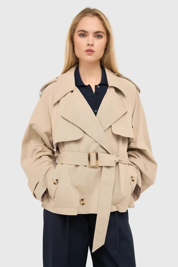 Beiger kurzer Trenchcoat Cayden