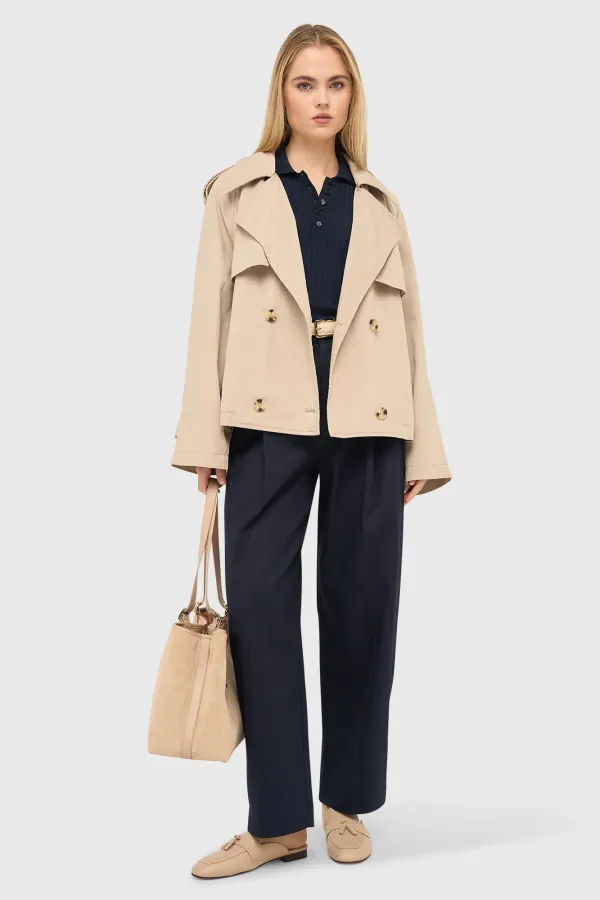 Beiger kurzer Trenchcoat Cayden