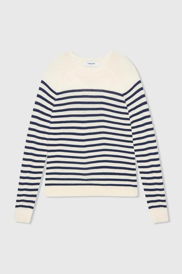 Blue Striped Women's Sweater, Rich Merino Wool