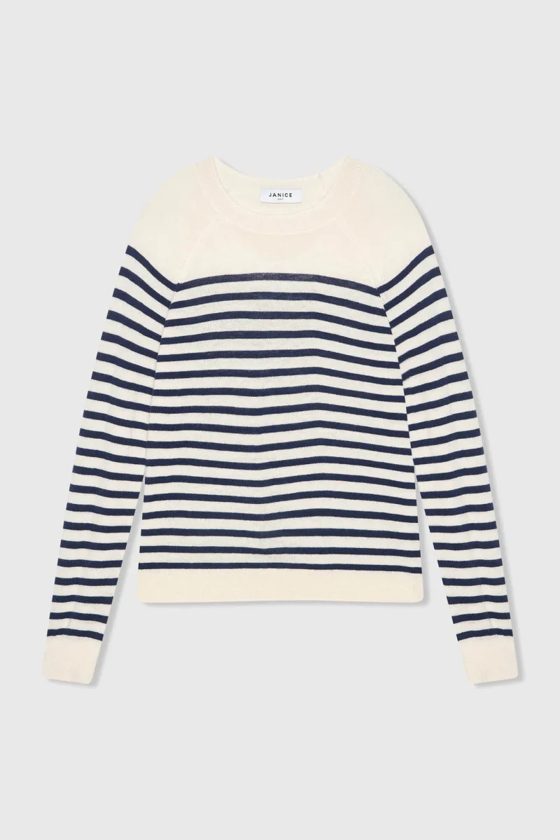 Blue Striped Women's Sweater, Rich Merino Wool