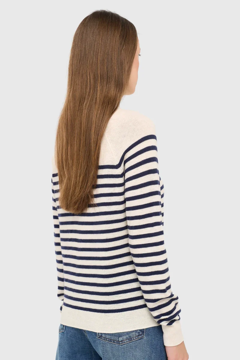 Blue Striped Women's Sweater, Rich Merino Wool