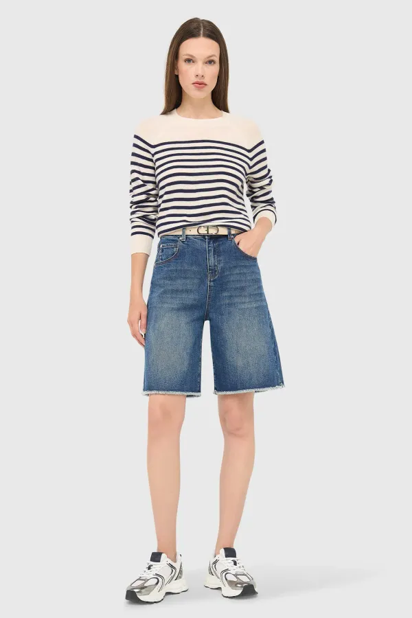 Blue Striped Women's Sweater, Rich Merino Wool
