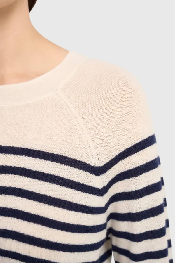 Blue Striped Women's Sweater, Rich Merino Wool