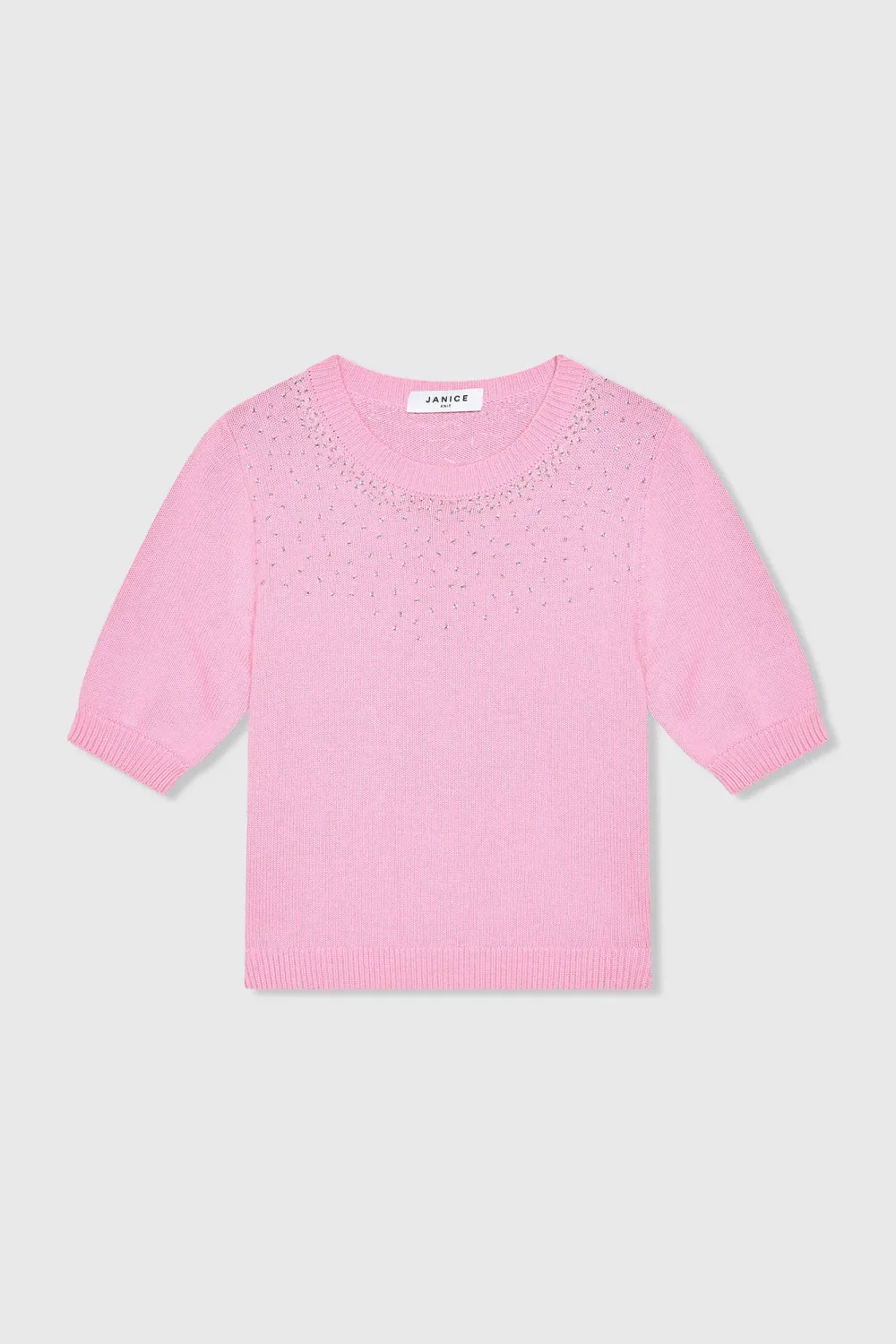 Pink Cotton Women's Sweater with Rhinestones by Barret