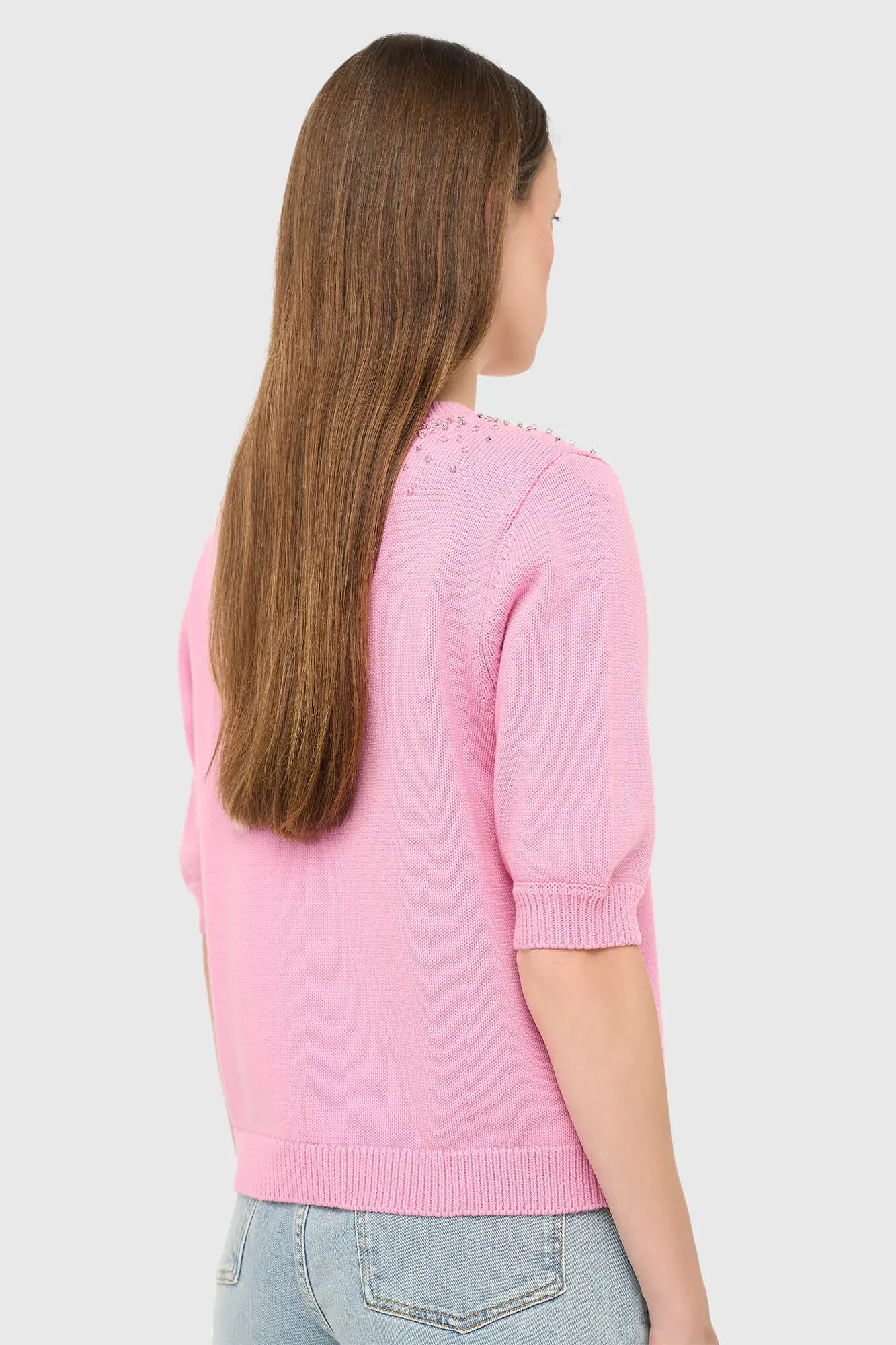 Rosa Baumwollpullover für Damen mit Strasssteinen von Barret