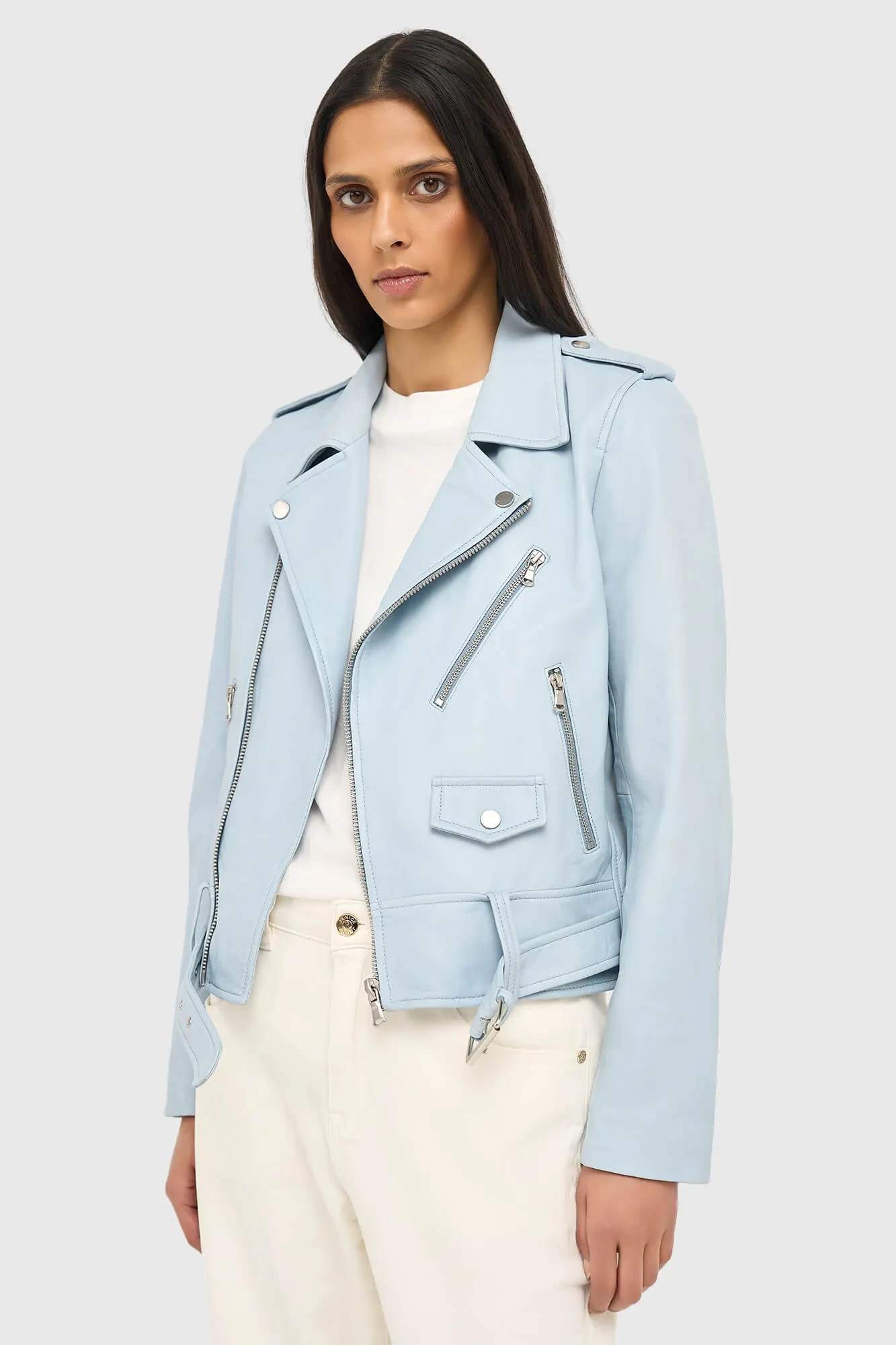 Blue Leather Biker Jacket by Burke