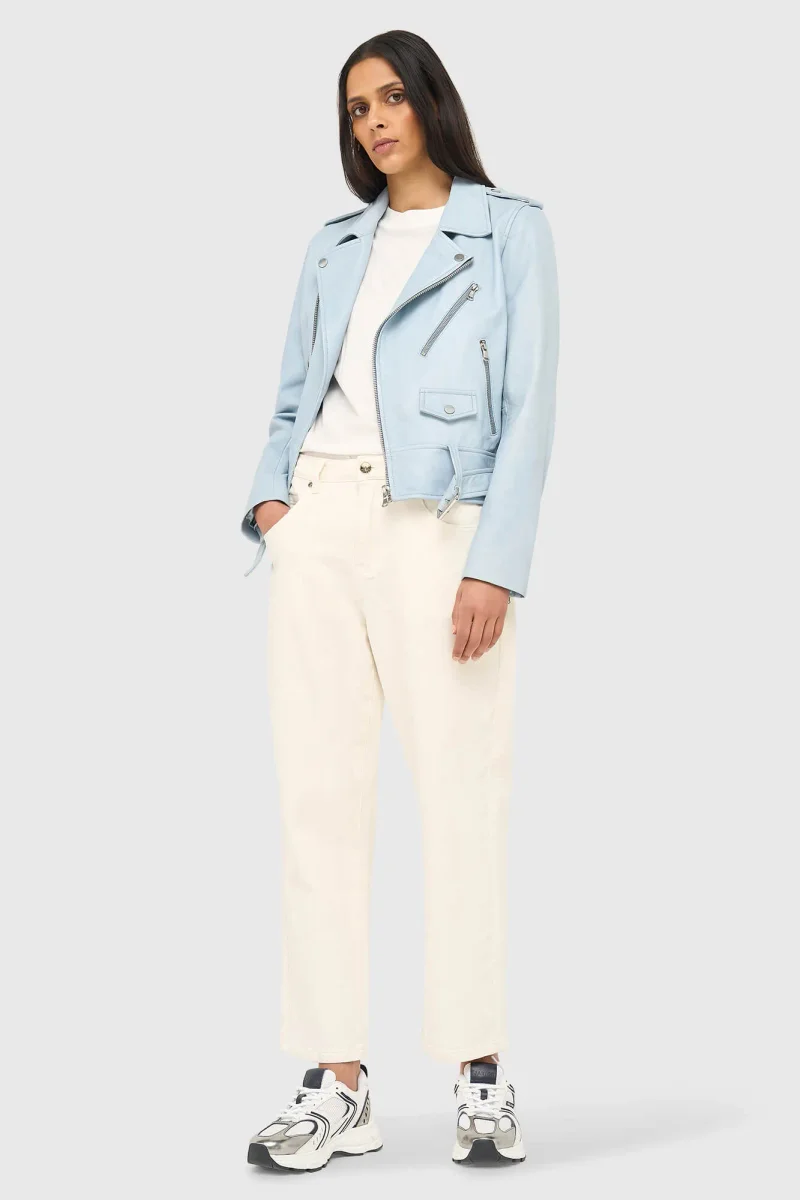 Blaue Leder-Bikerjacke von Burke