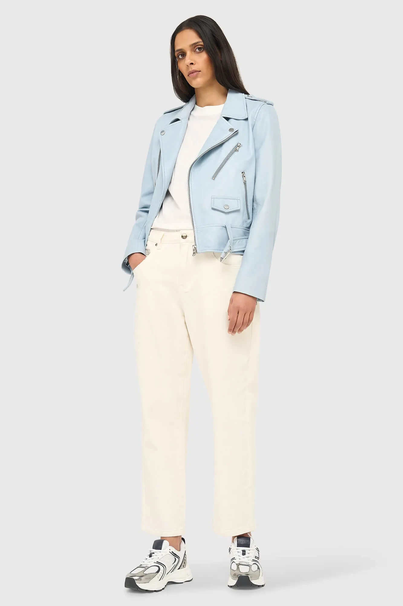 Blue Leather Biker Jacket by Burke