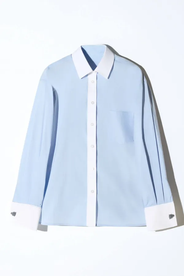 Blauwe Blouse Dames Katoen Boyfriend Russ