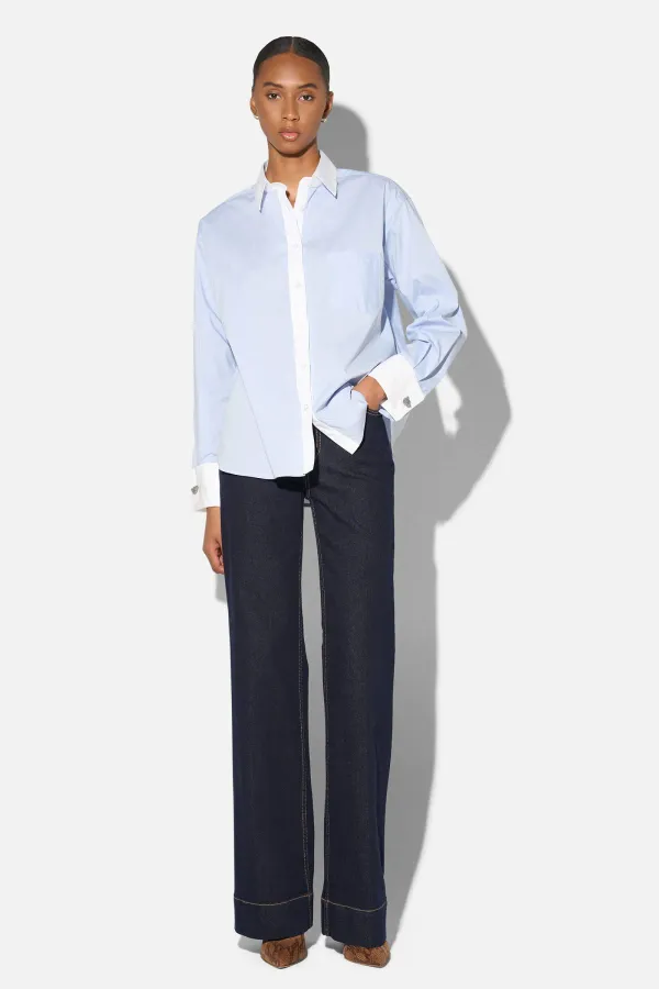 Blauwe Blouse Dames Katoen Boyfriend Russ