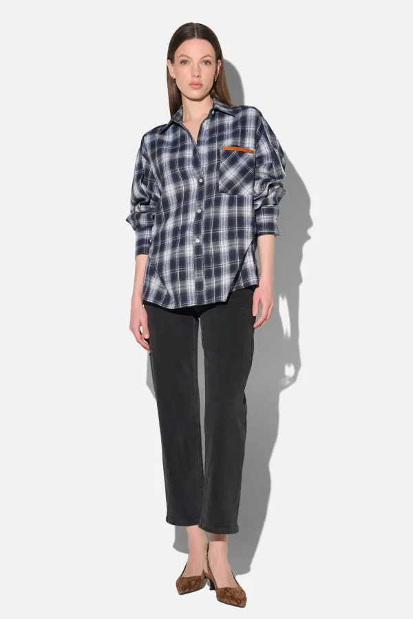 Blauwe Dames Blouse Katoen Oversized Ruiten Phil