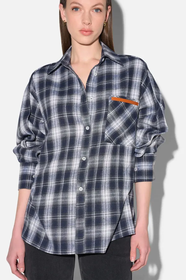 Blauwe Dames Blouse Katoen Oversized Ruiten Phil