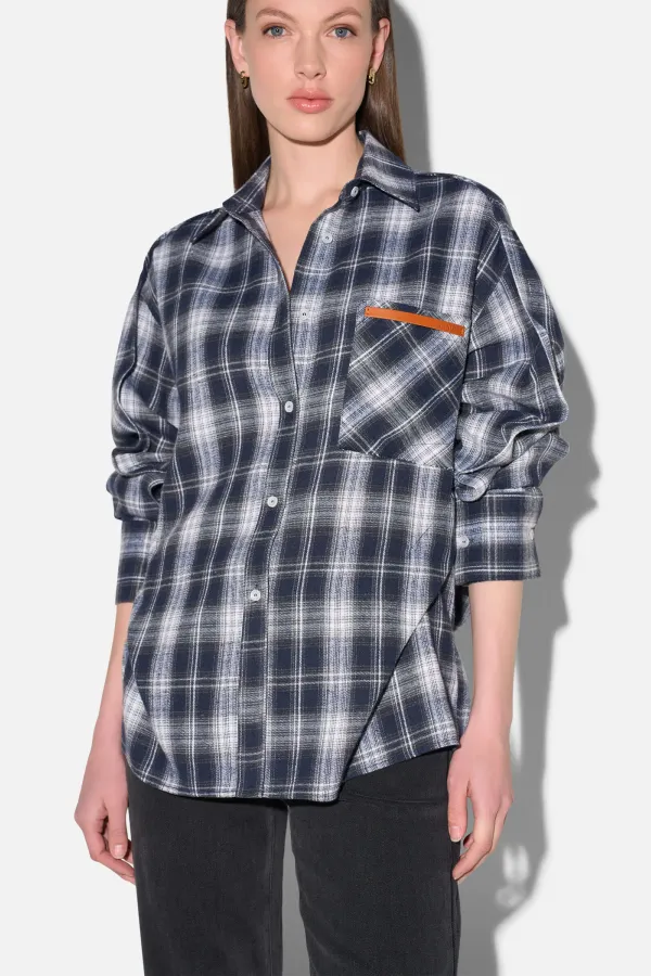 Blauwe Dames Blouse Katoen Oversized Ruiten Phil