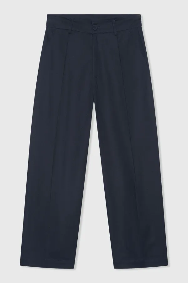 Blaue Paperbag-Hose aus Baumwolle mit Seitentaschen, Barrel-Schnitt, Balti