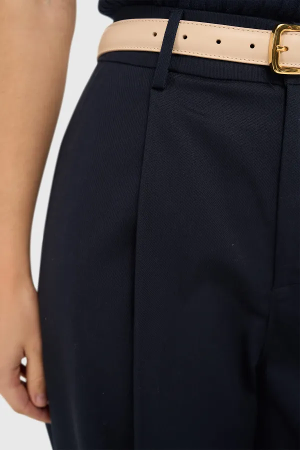 Blue Cotton Paperbag Pants with Side Pockets, Barrel Balti