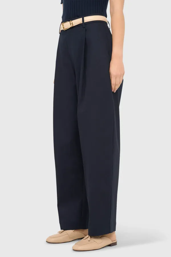 Blue Cotton Paperbag Pants with Side Pockets, Barrel Balti