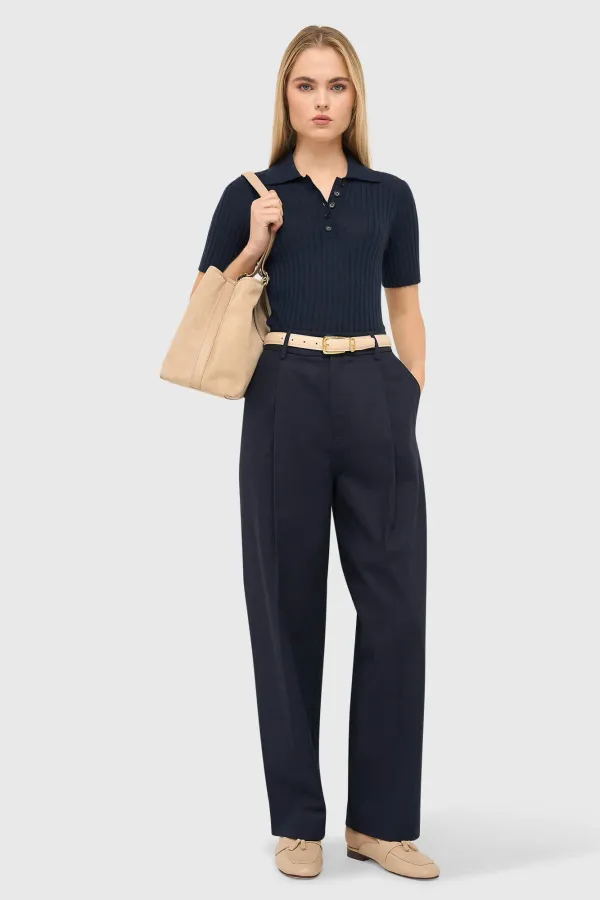 Blaue Paperbag-Hose aus Baumwolle mit Seitentaschen, Barrel-Schnitt, Balti